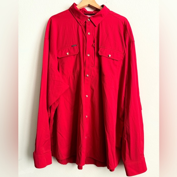 PONCHO Men’s Red Button-Up Long Sleeve Shirt - Picture 1 of 8